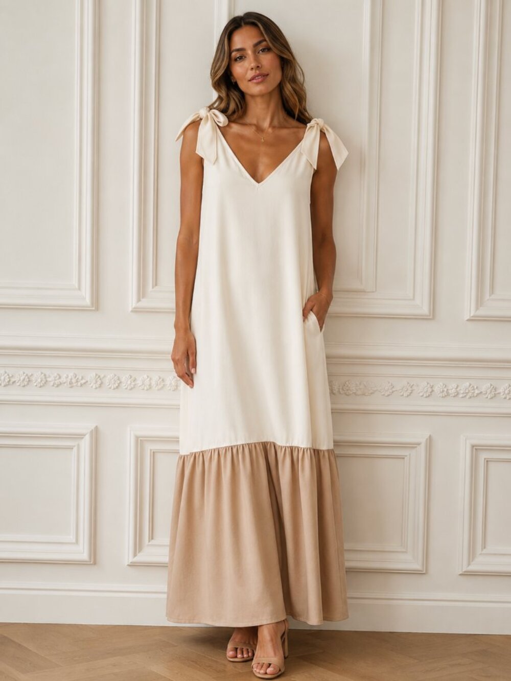 NWT Medium Bridal Tie Shoulder Drop Waist Maxi Dress